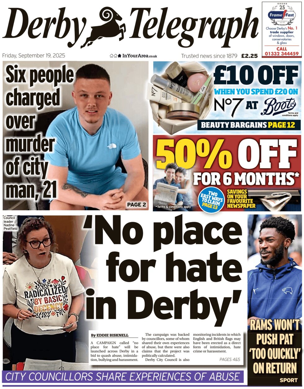 Derby Telegraph - Front Page - 09/19/2025