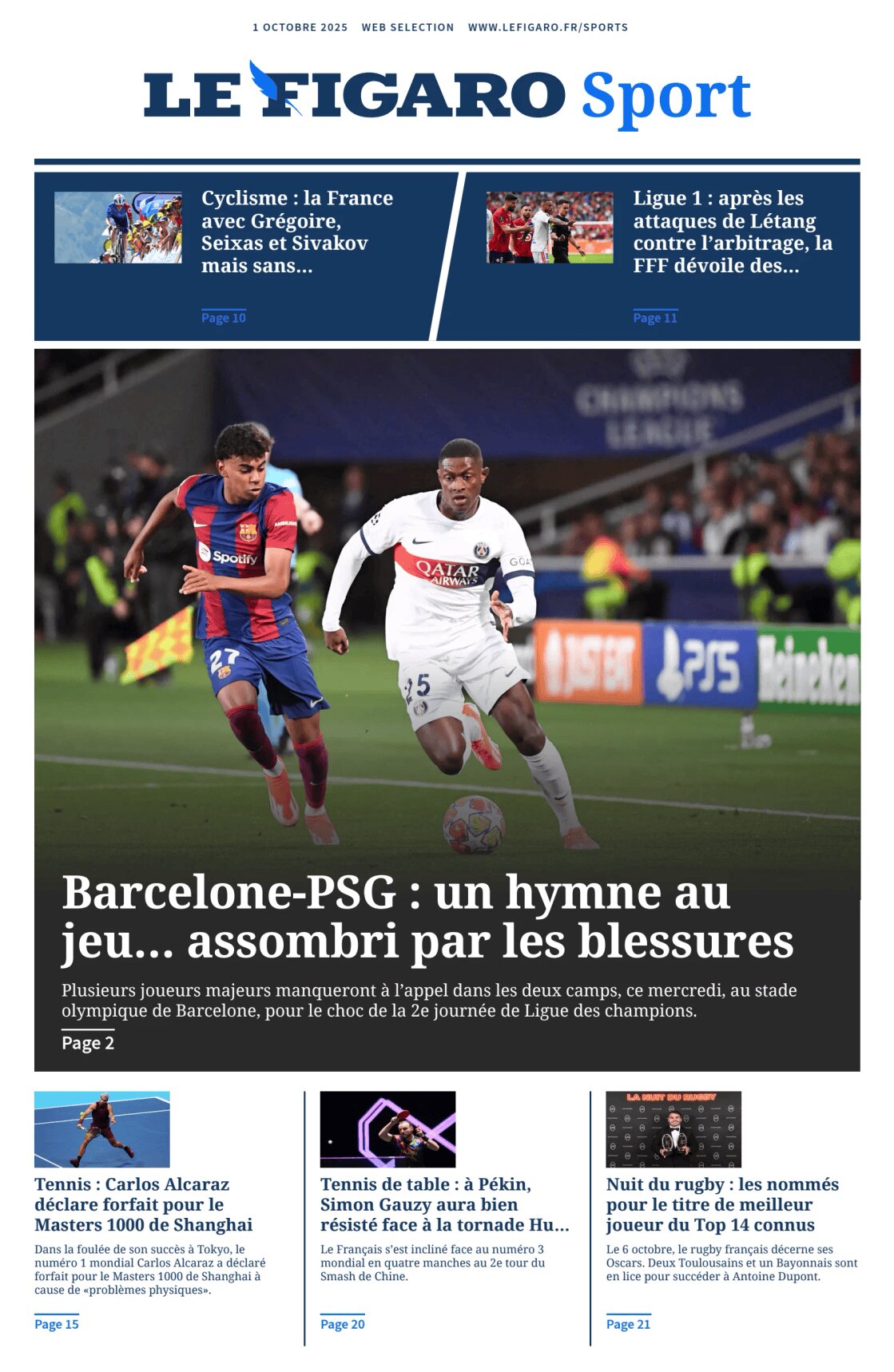 Le Figaro SPORT - Front Page - 10/01/2025