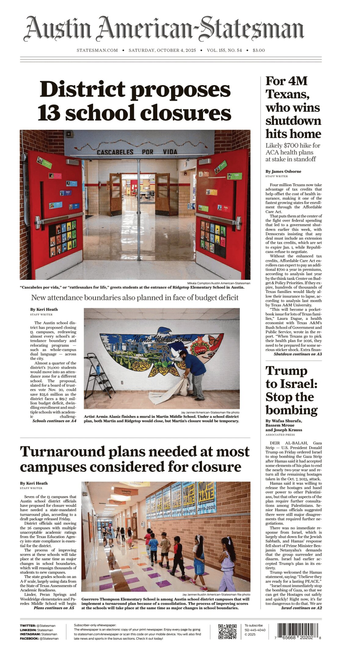 Austin American-Statesman - Cover - 10/04/2025