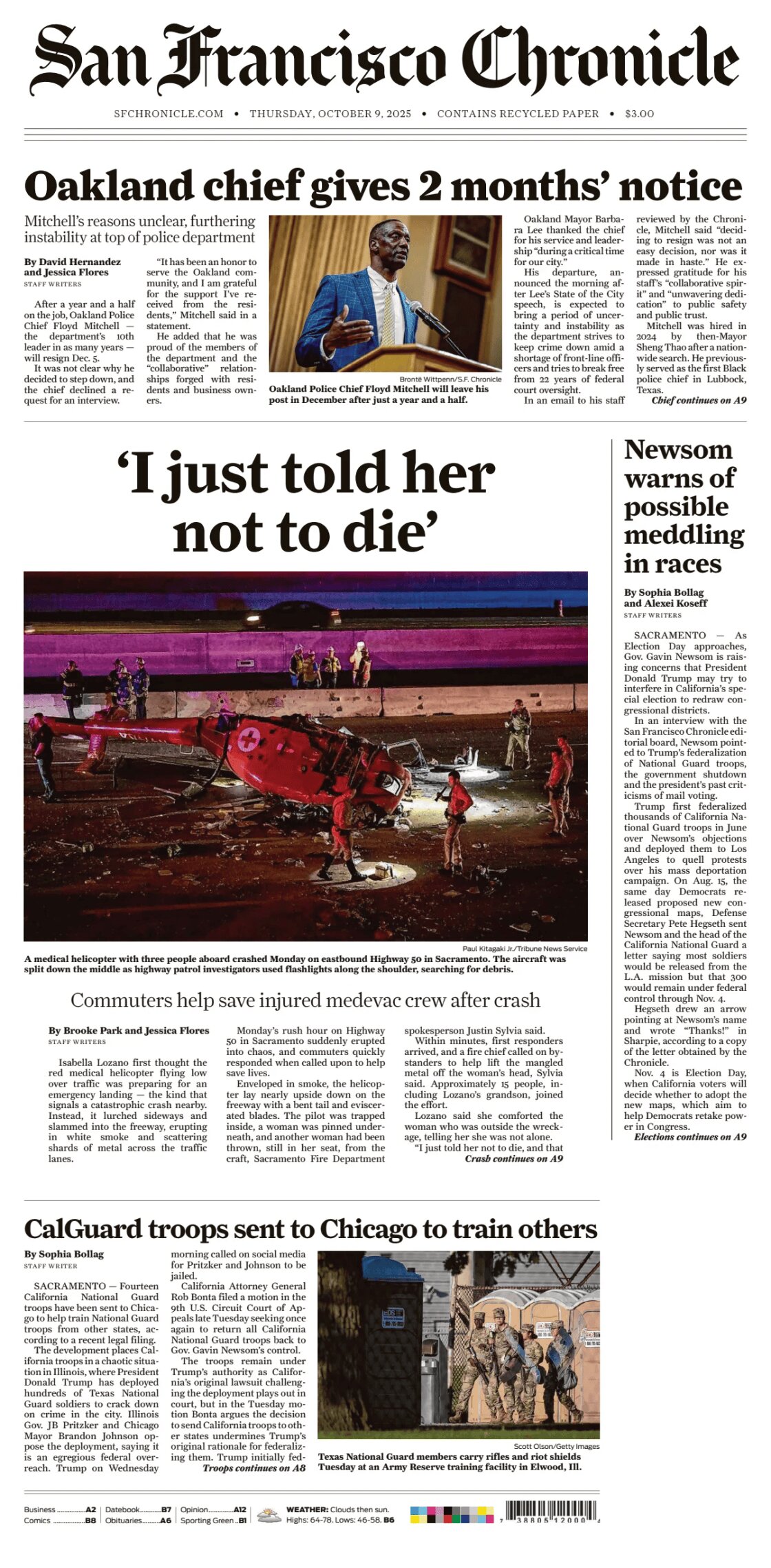 San Francisco Chronicle - Cover - 10/09/2025