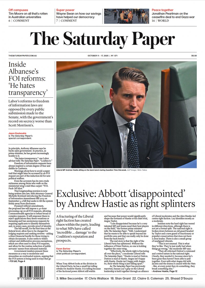 The Saturday Paper - Cover - 10/11/2025