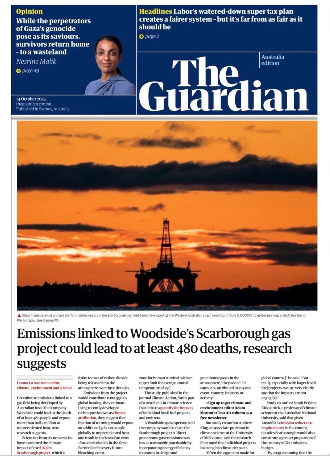 The Guardian Australia - Front Page - 10/14/2025
