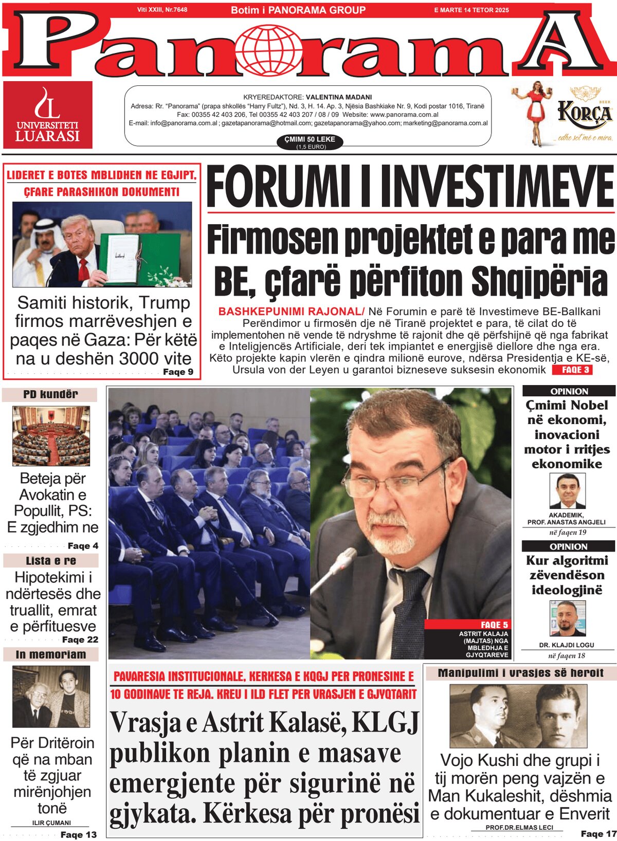 Gazeta Panorama - Front Page - 10/14/2025