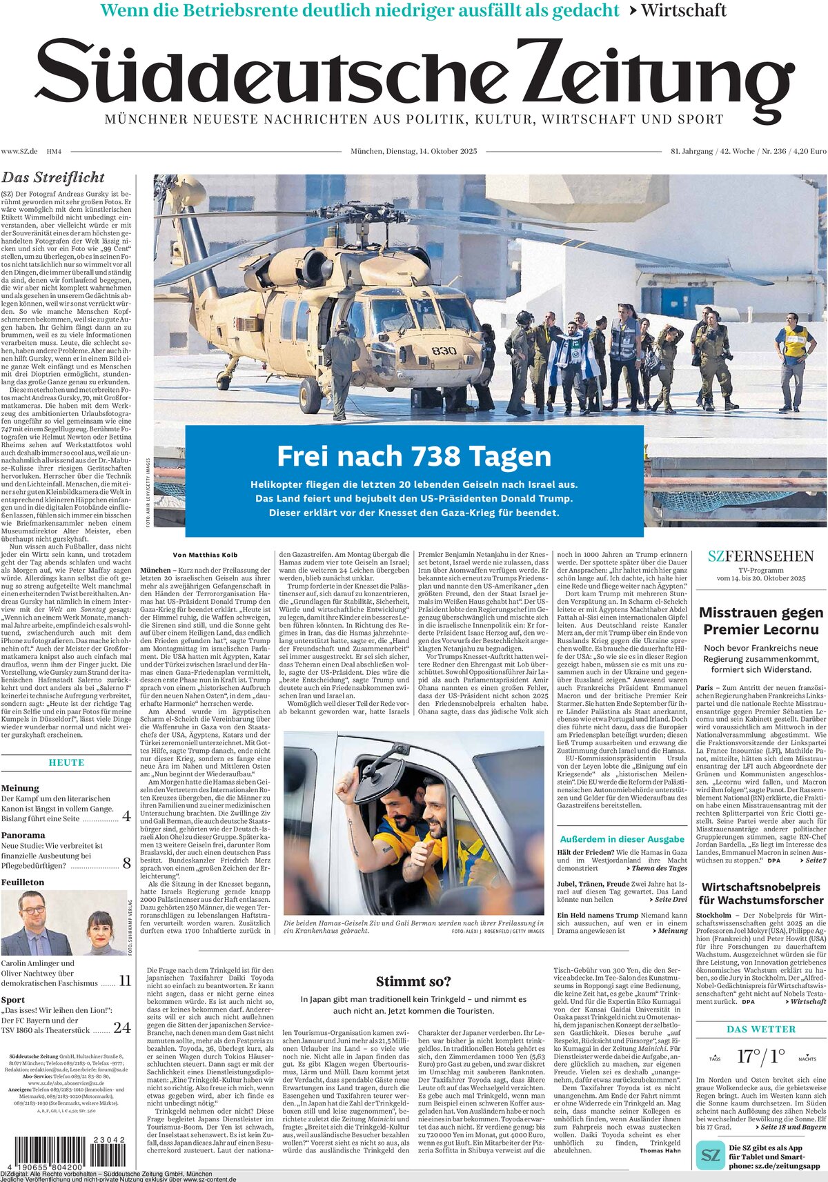 Süddeutsche Zeitung - Front Page - 10/14/2025