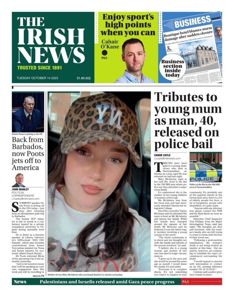 The Irish News - Front Page - 10/14/2025