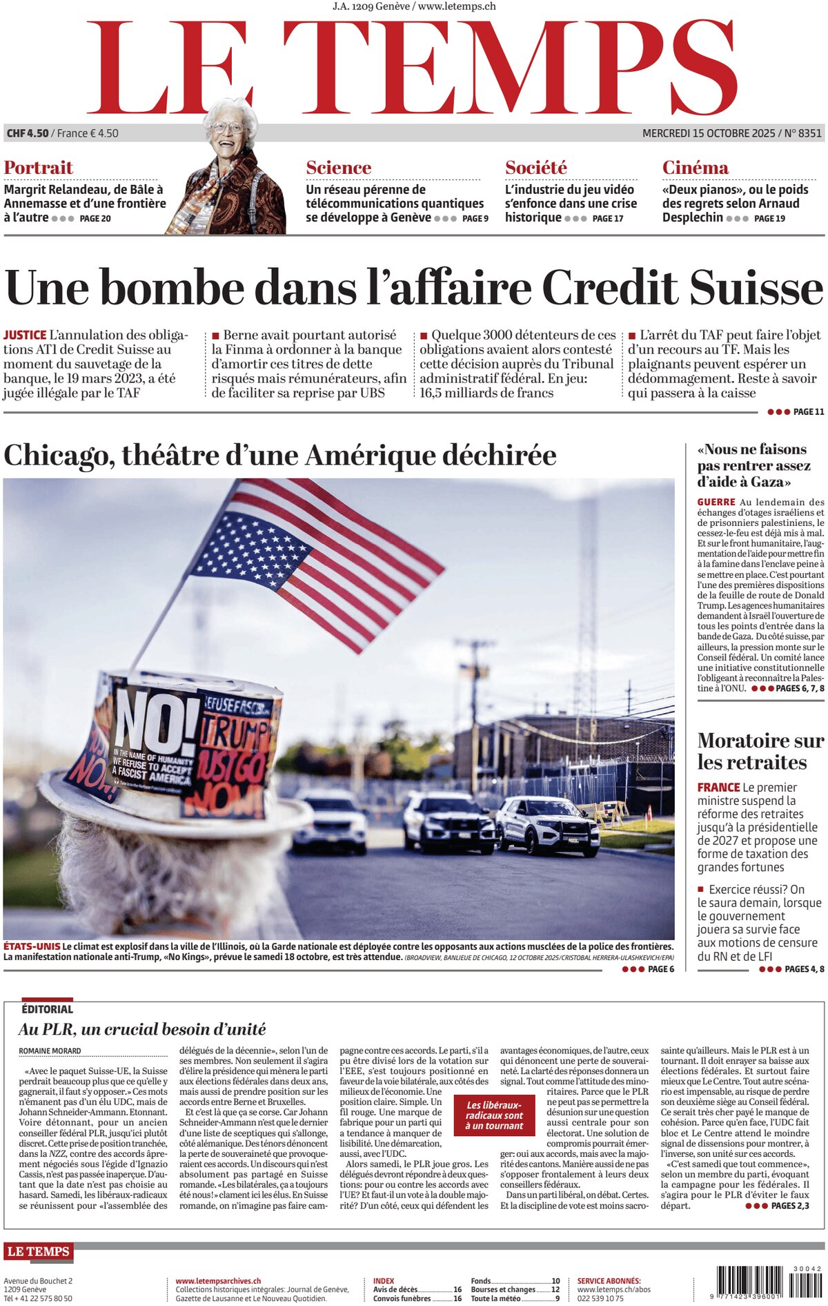 Le Temps - Front Page - 10/15/2025