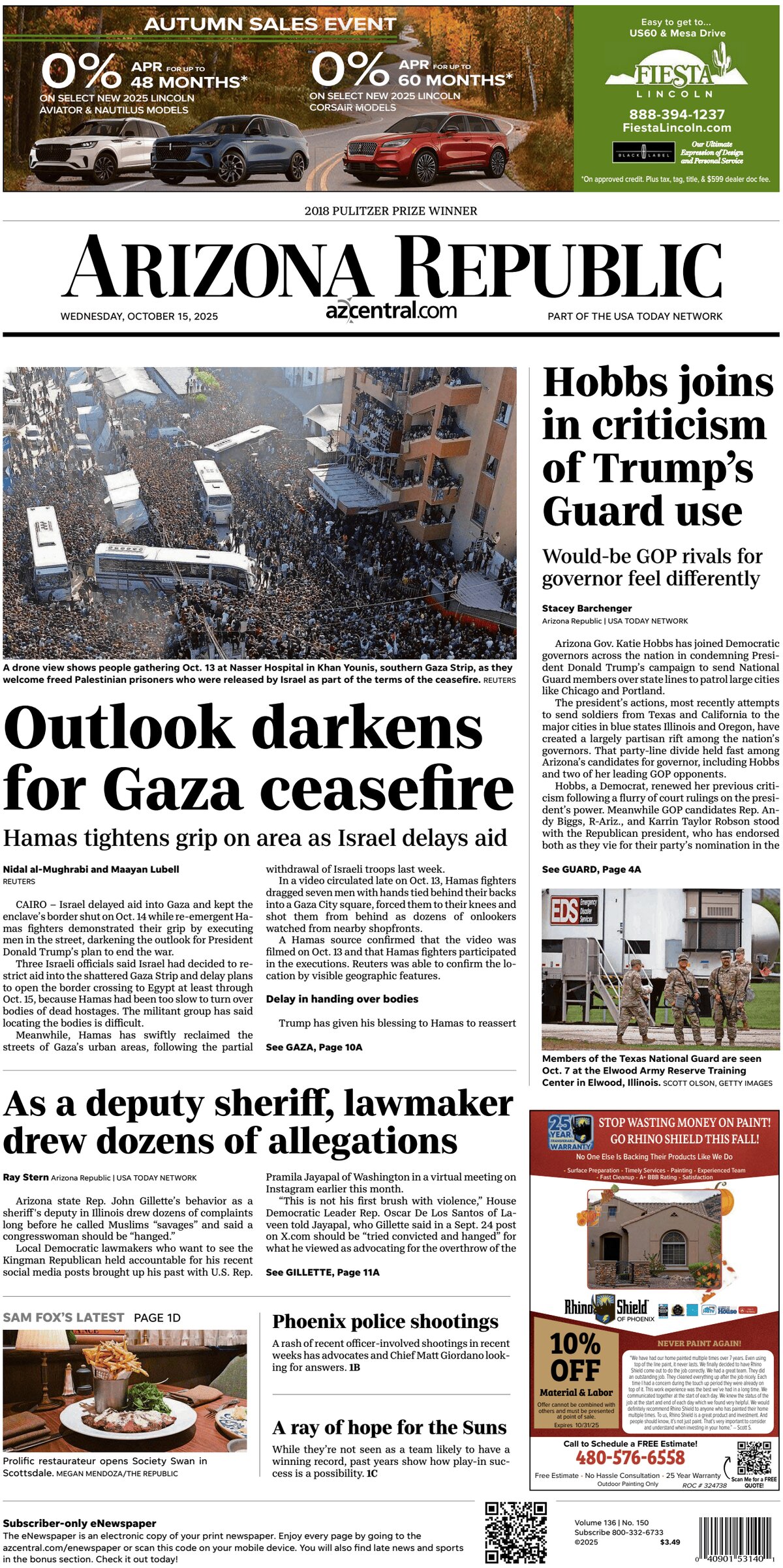 The Arizona Republic - Cover - 10/15/2025