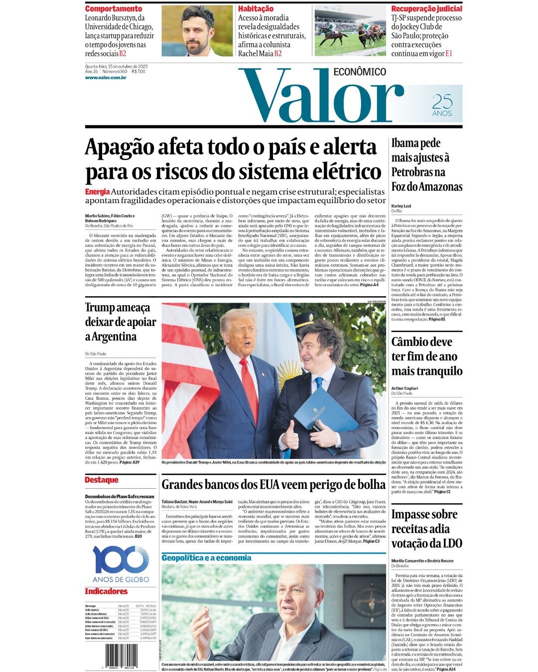 Valor Econômico - Front Page - 10/15/2025