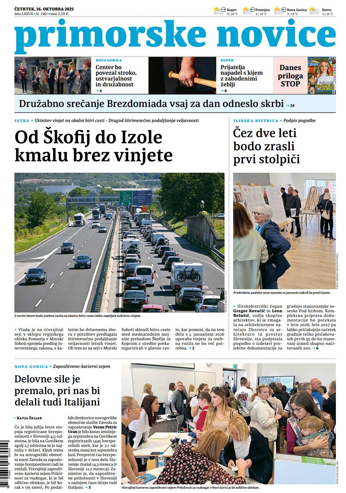 Primorske Novice - Front Page - 10/16/2025