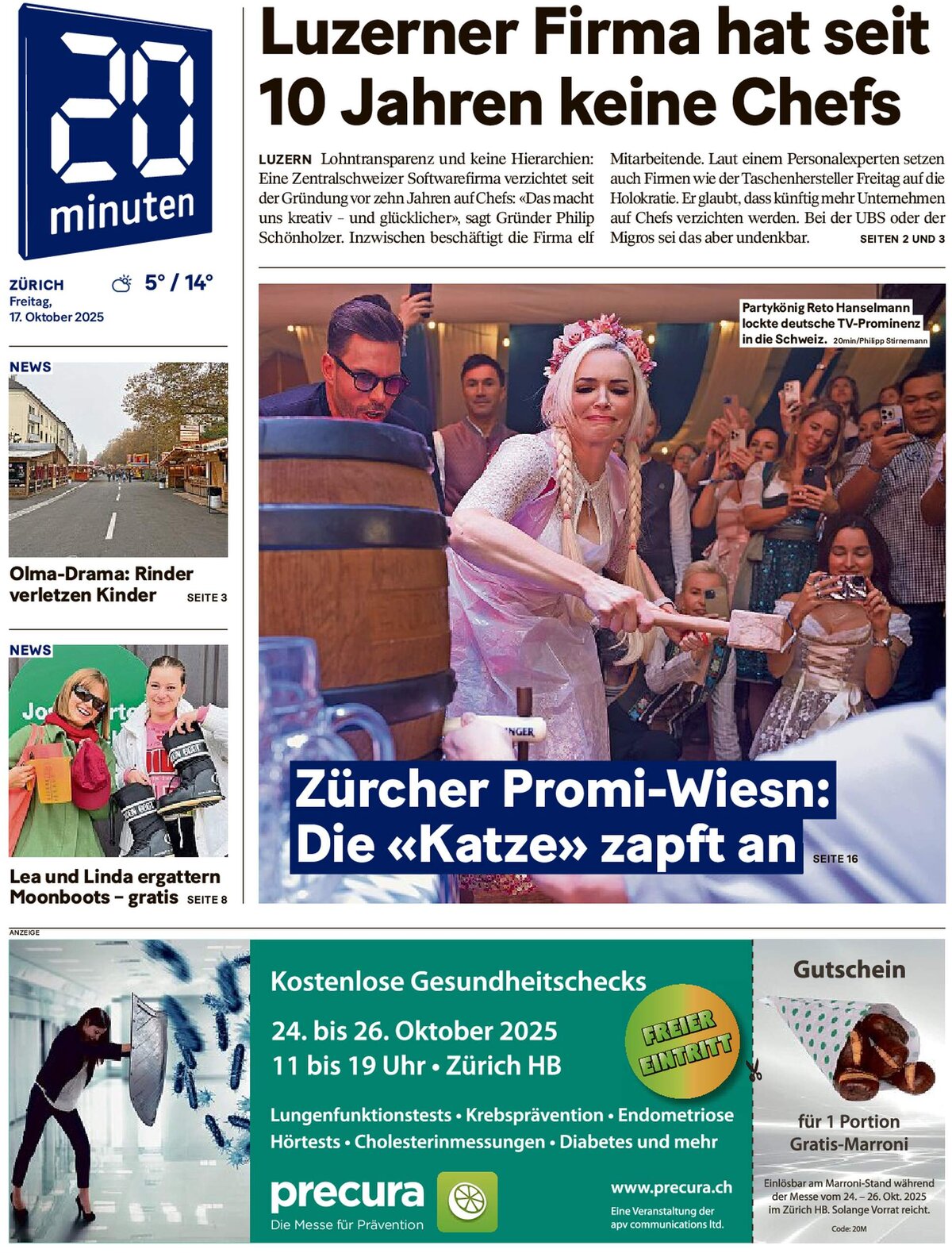20 Minuten - Front Page - 10/17/2025