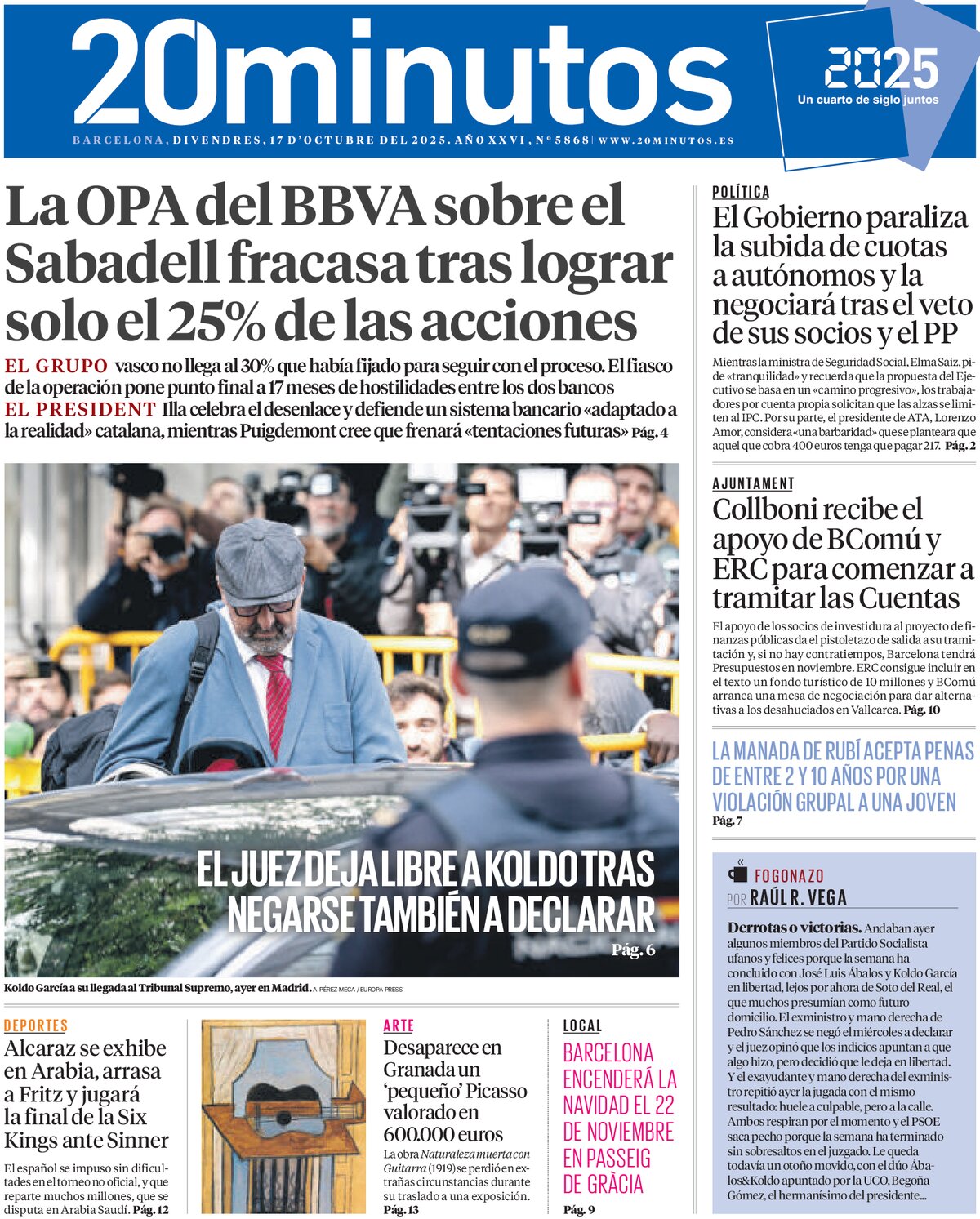 20 minutos (Barcelona) - Front Page - 10/17/2025