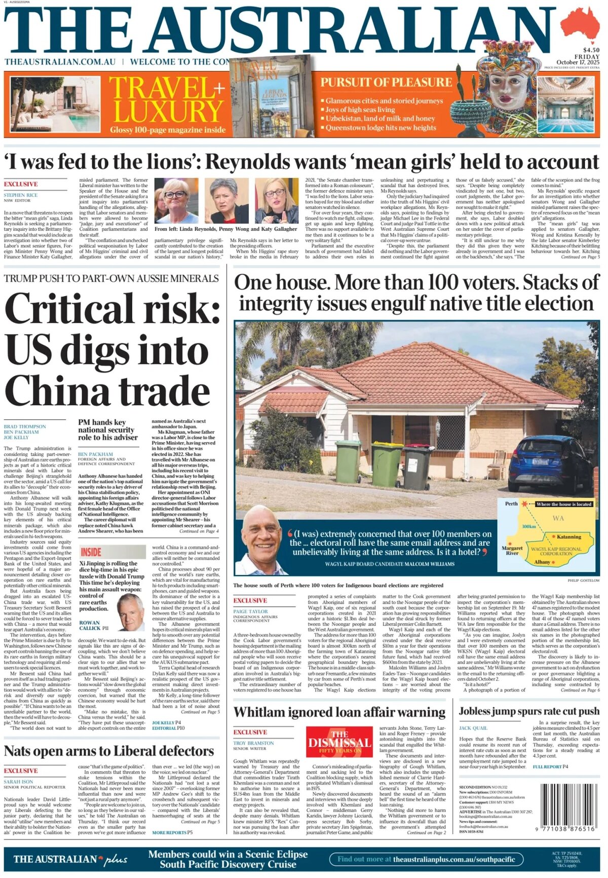 The Australian - Front Page - 10/17/2025