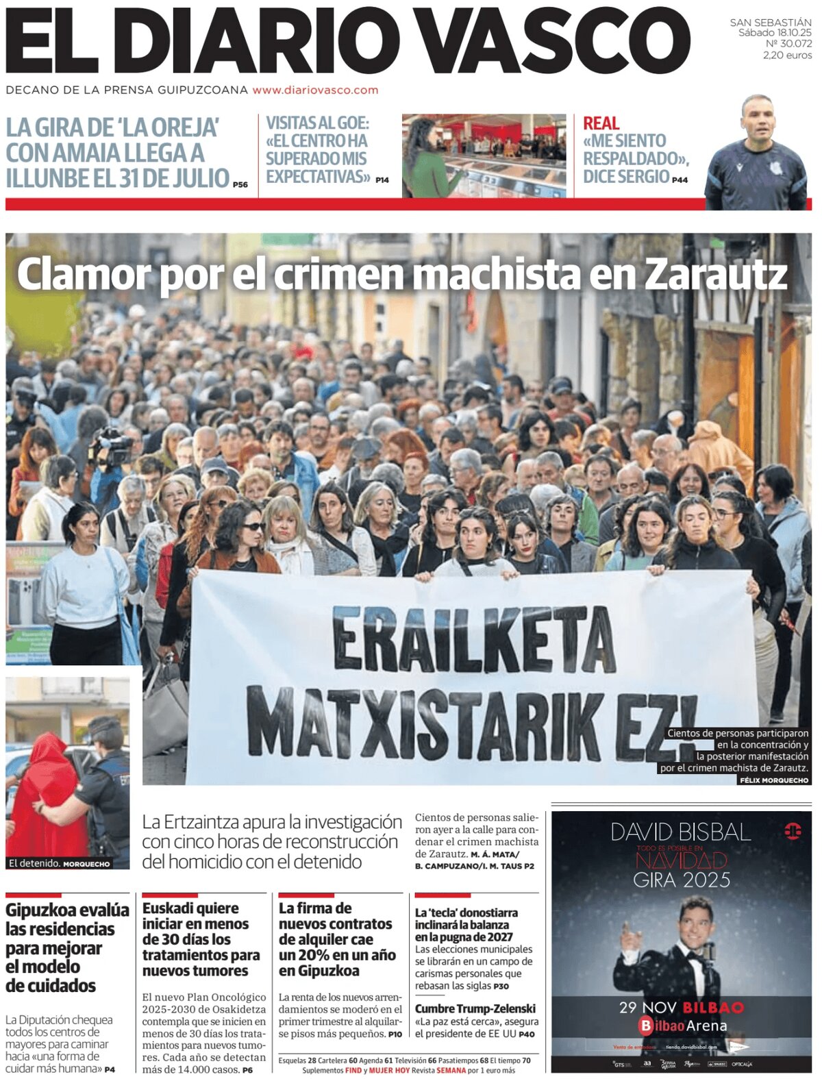 El Diario Vasco - Front Page - 10/18/2025