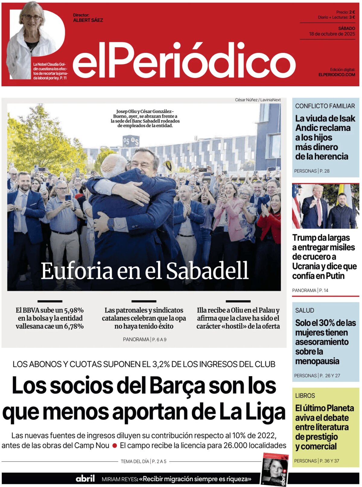 El Periódico de Catalunya - Front Page - 10/18/2025