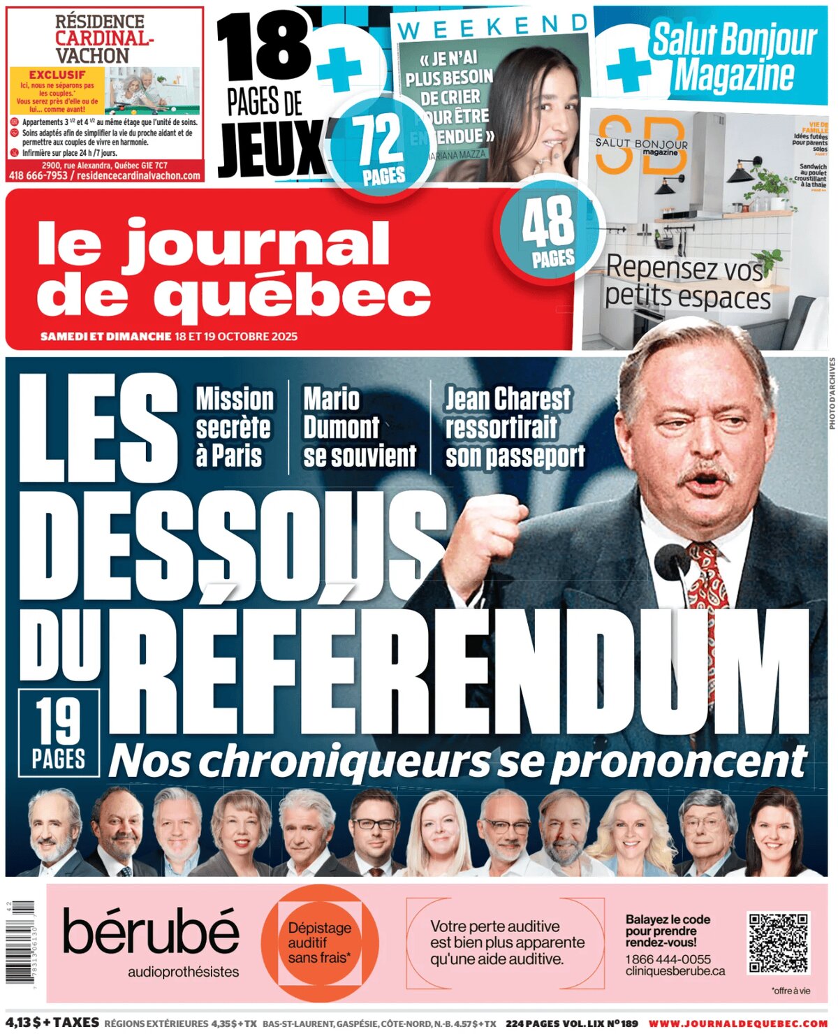 Le Journal de Québec - Front Page - 10/18/2025