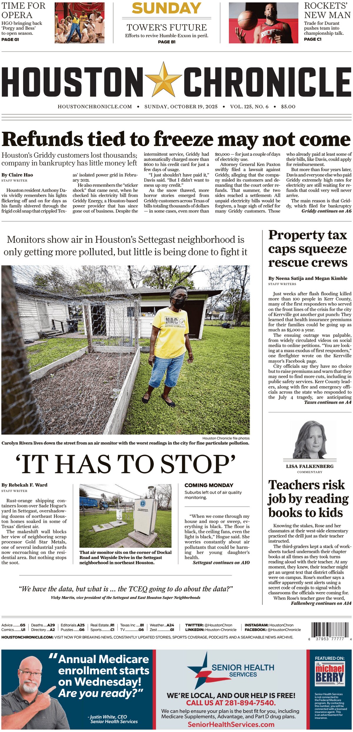 Houston Chronicle - Cover - 10/19/2025