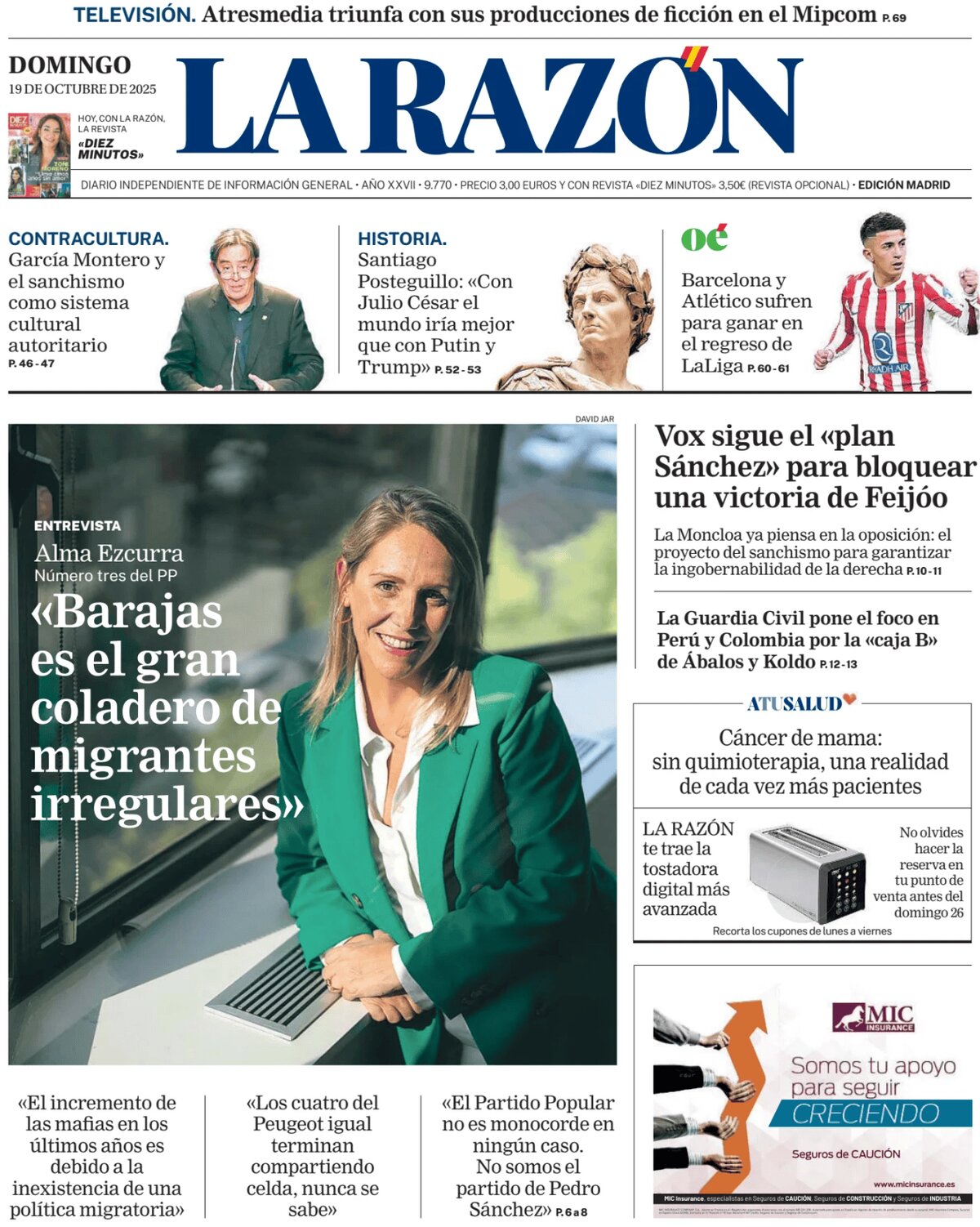 La Razón - Front Page - 10/19/2025