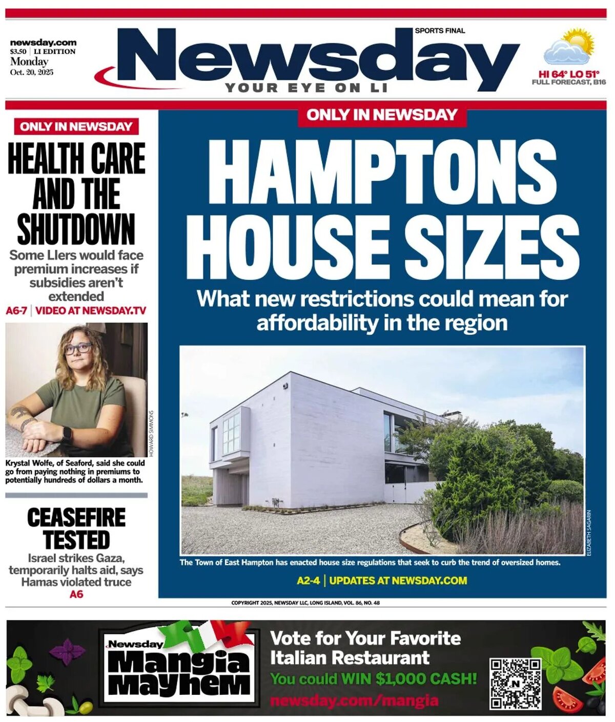 Newsday - Cover - 10/20/2025