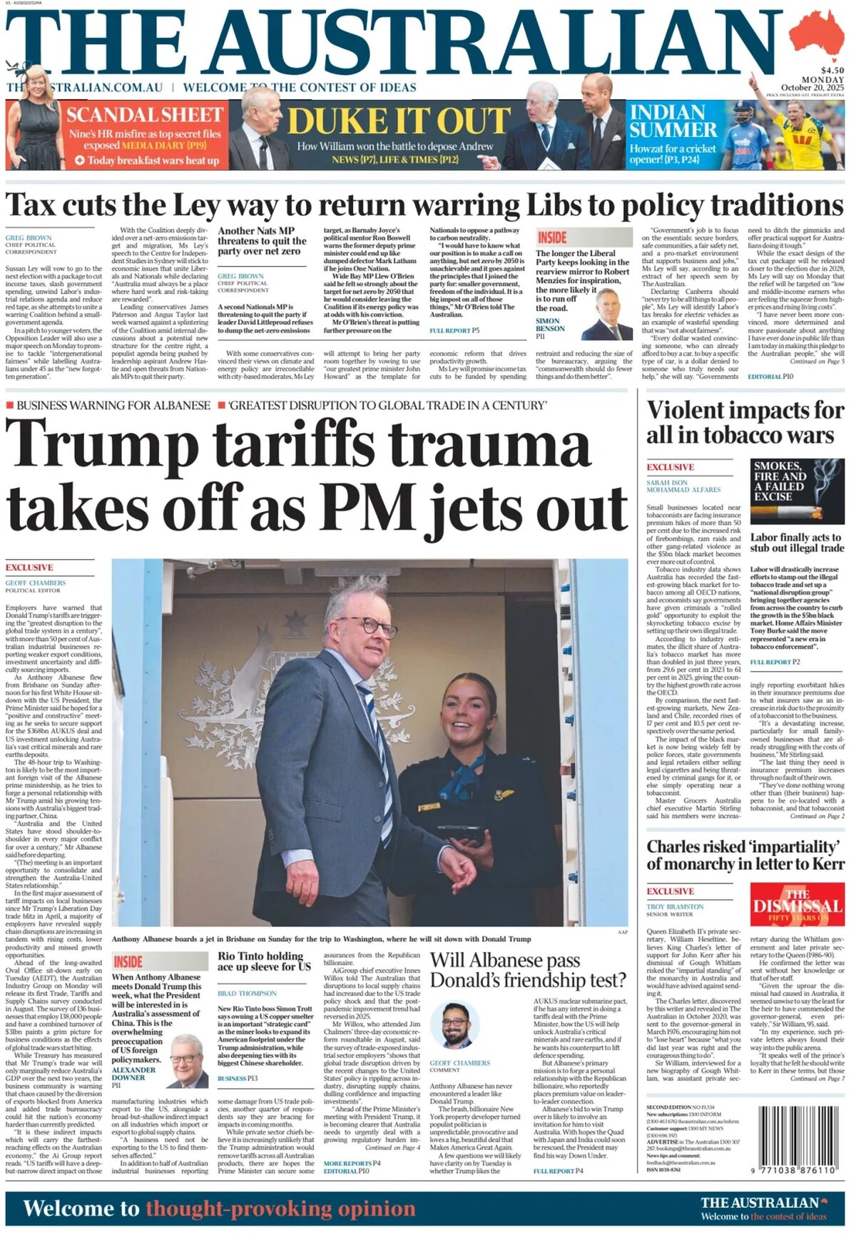 The Australian - Front Page - 10/20/2025
