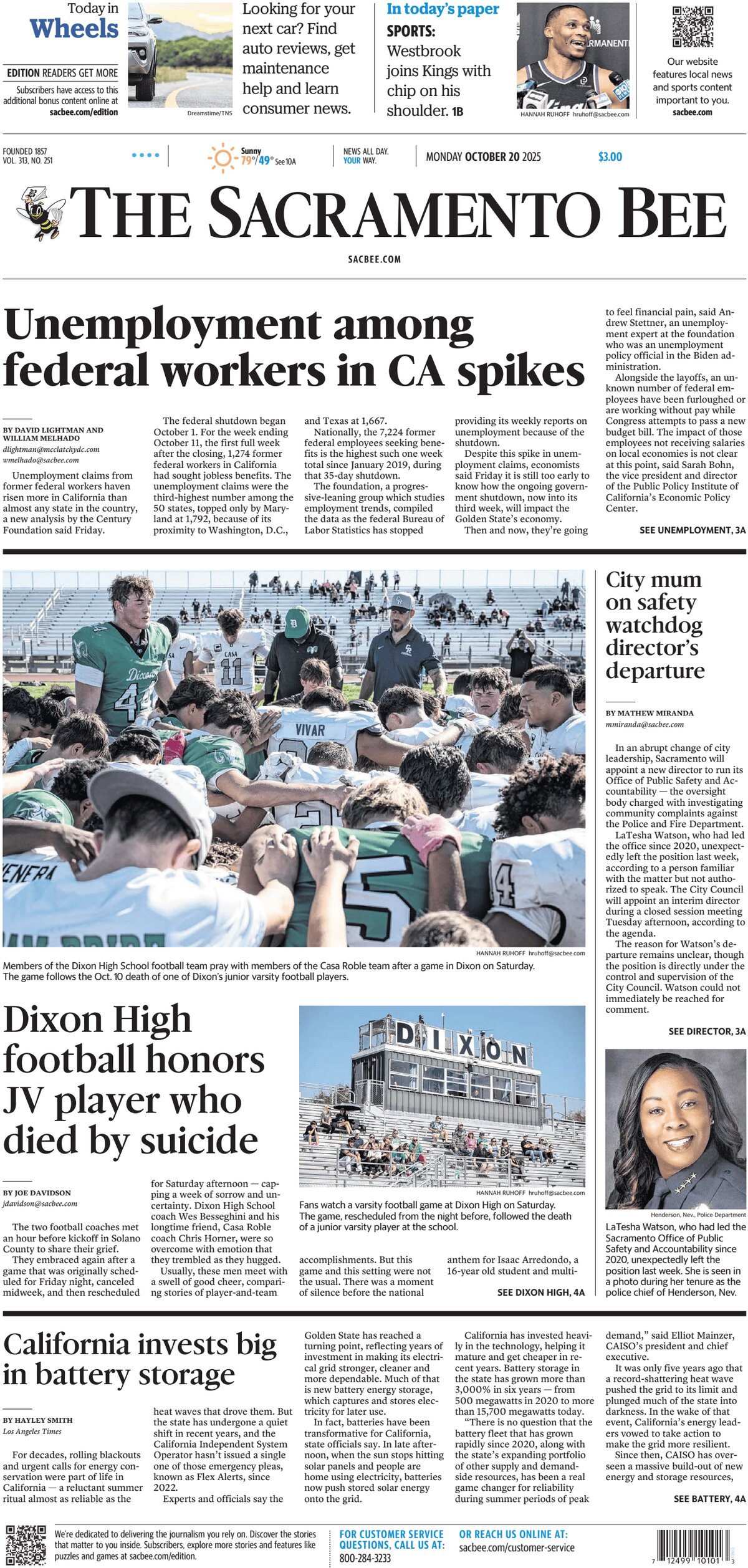 The Sacramento Bee - Cover - 10/20/2025