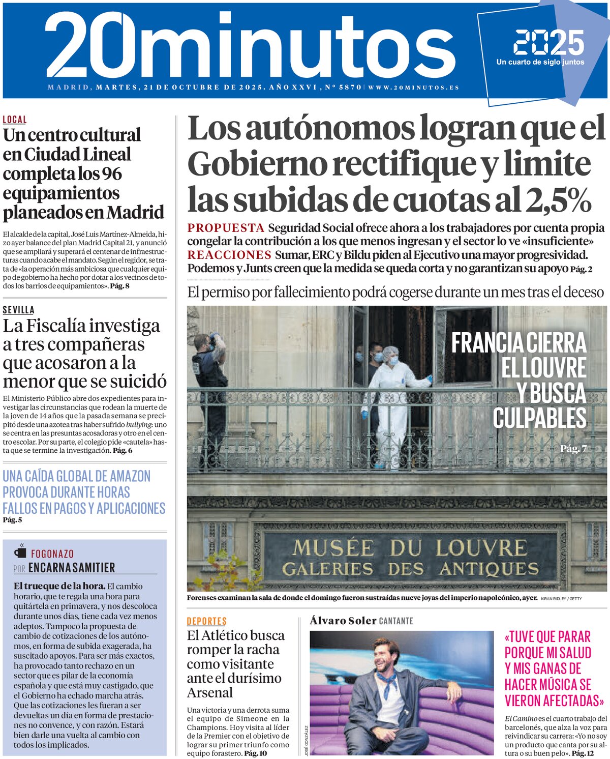 20 minutos (Madrid) - Front Page - 10/21/2025