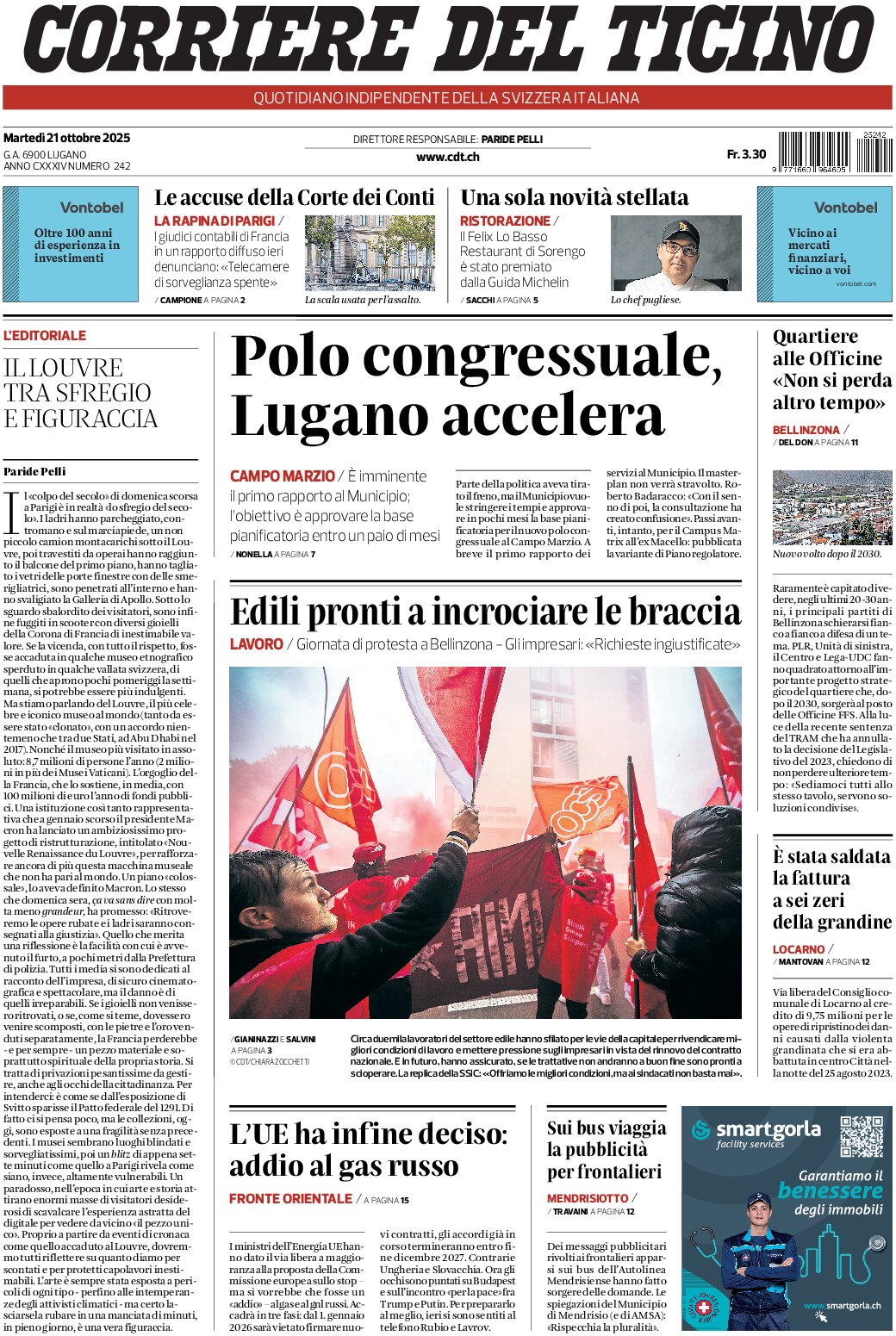 Corriere del Ticino - Front Page - 10/21/2025