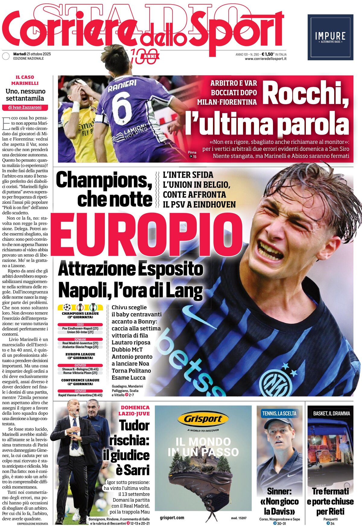 Corriere dello Sport - Front Page - 10/21/2025