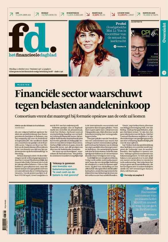 Het Financieele Dagbladm (FD) - Front Page - 10/21/2025