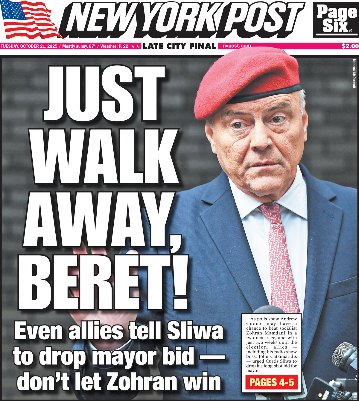 New York Post - Cover - 10/21/2025