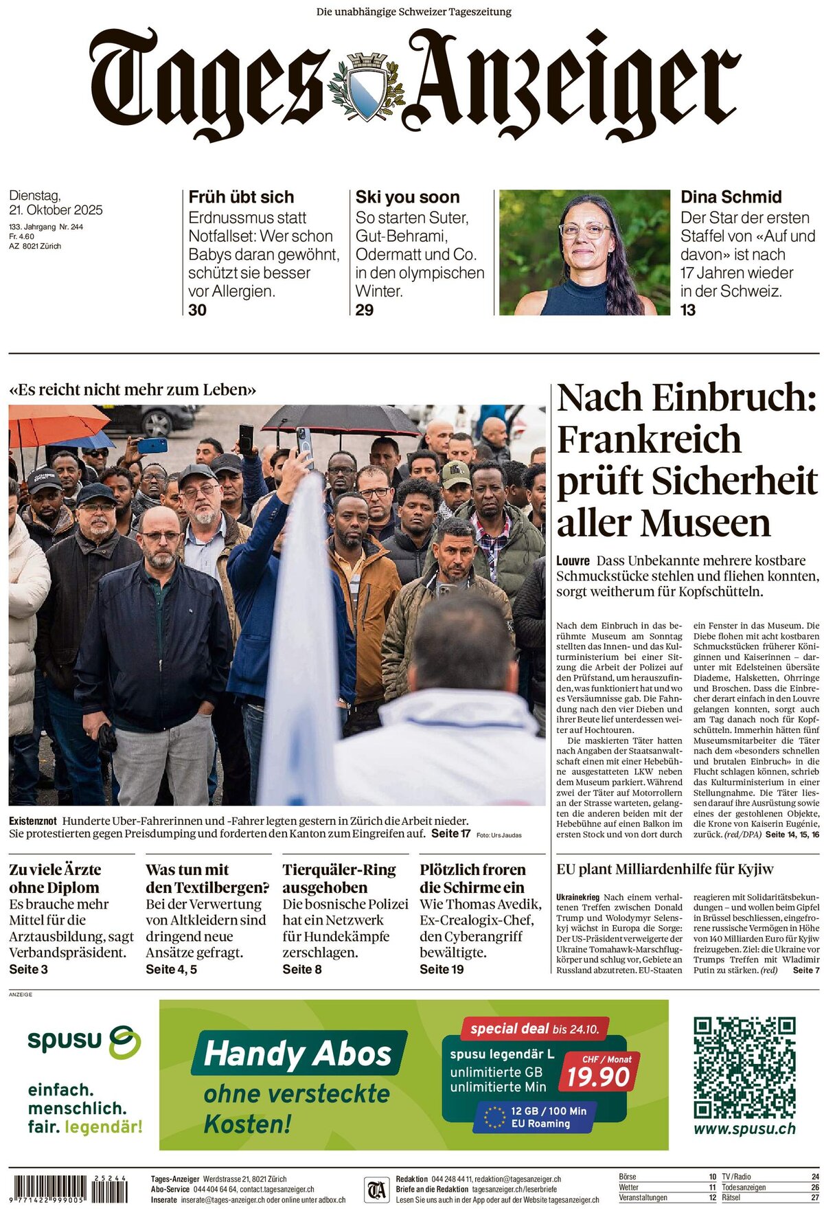 Tages-Anzeiger (Tagi TA) - Front Page - 10/21/2025