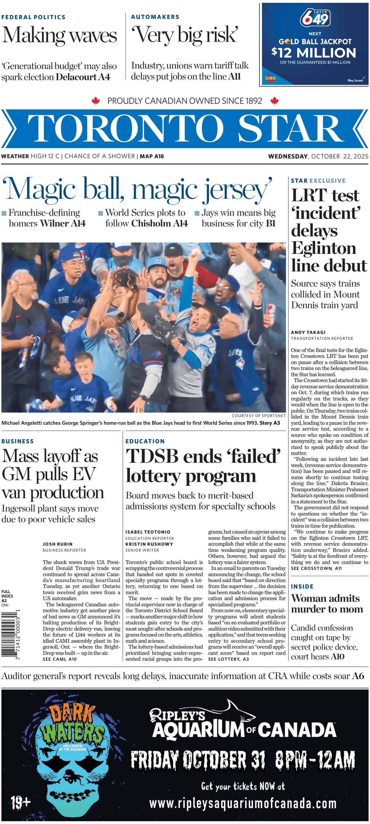 Toronto Star - Front Page - 10/22/2025