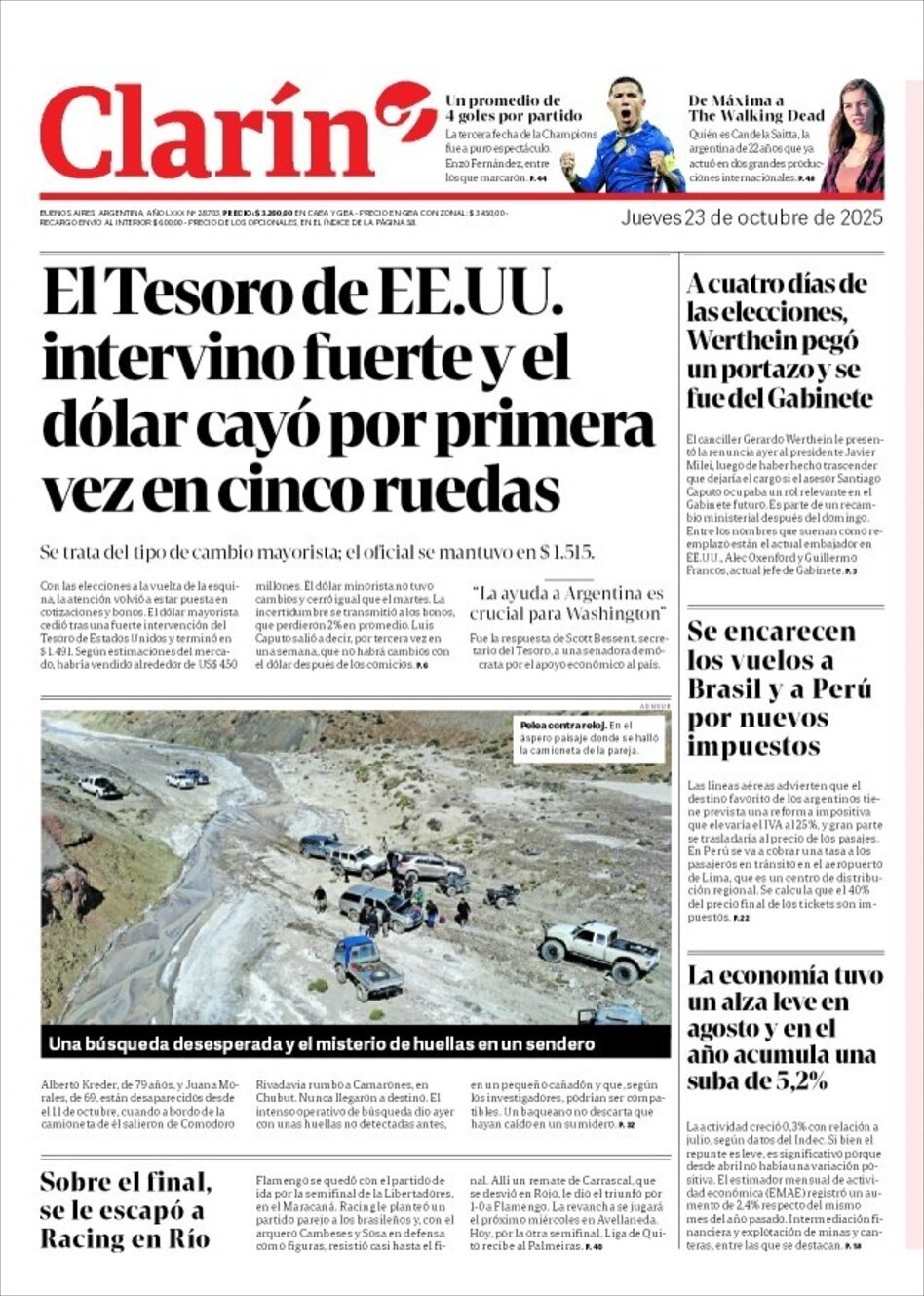 Clarín - Front Page - 10/23/2025