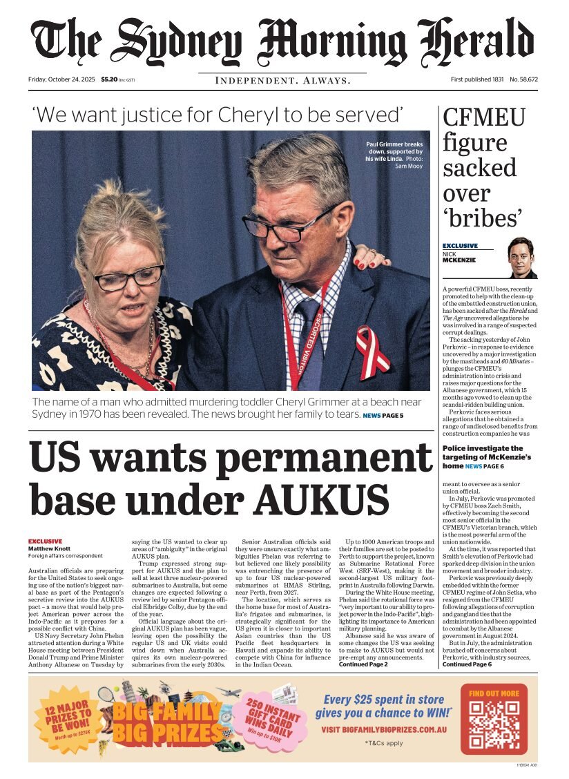 The Sydney Morning Herald - Front Page - 10/24/2025