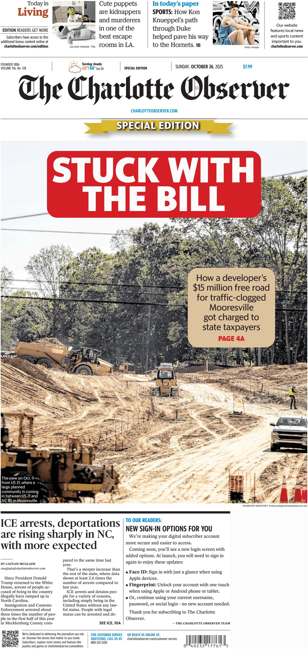 The Charlotte Observer - Cover - 10/26/2025