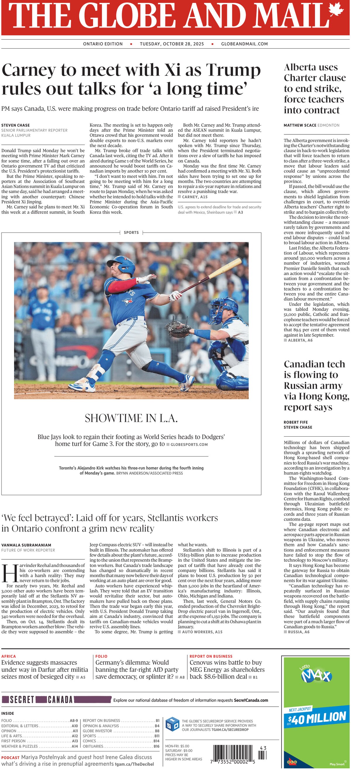 The Globe and Mail - Front Page - 10/28/2025