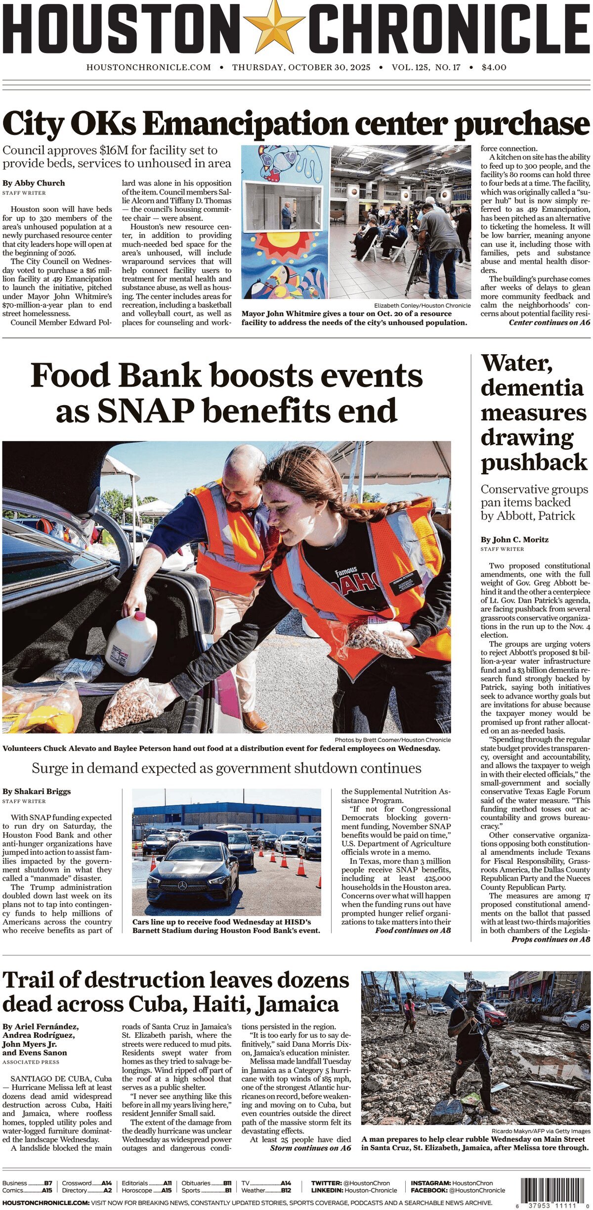 Houston Chronicle - Cover - 10/30/2025