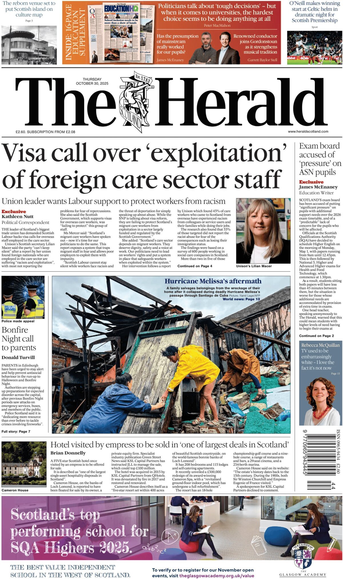 The Herald (Scotland) - Front Page - 10/30/2025