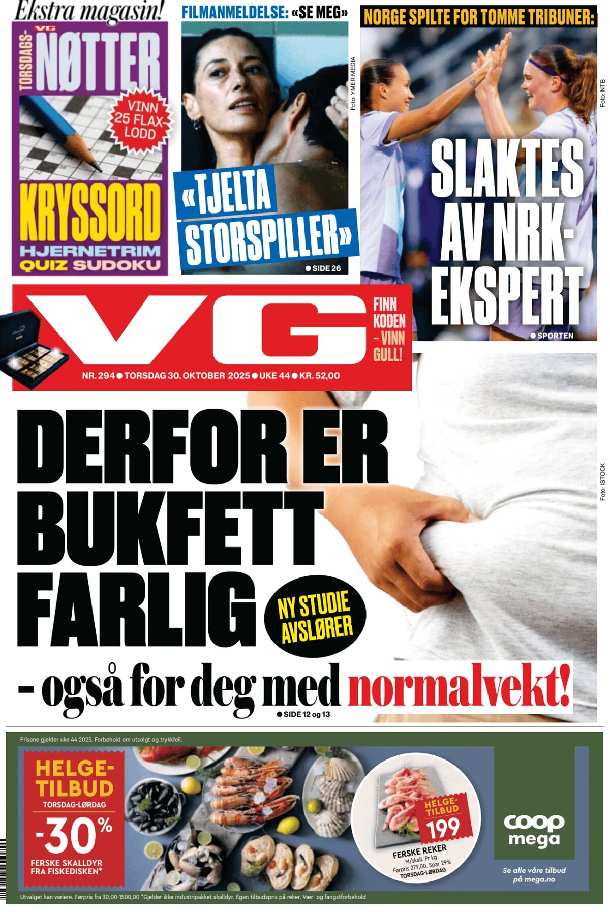 Verdens Gang (VG) - Front Page - 10/30/2025
