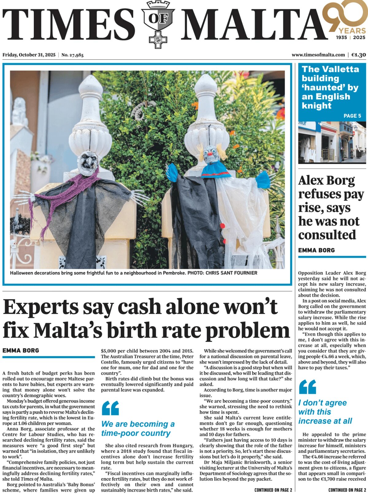 Times of Malta - Front Page - 10/31/2025