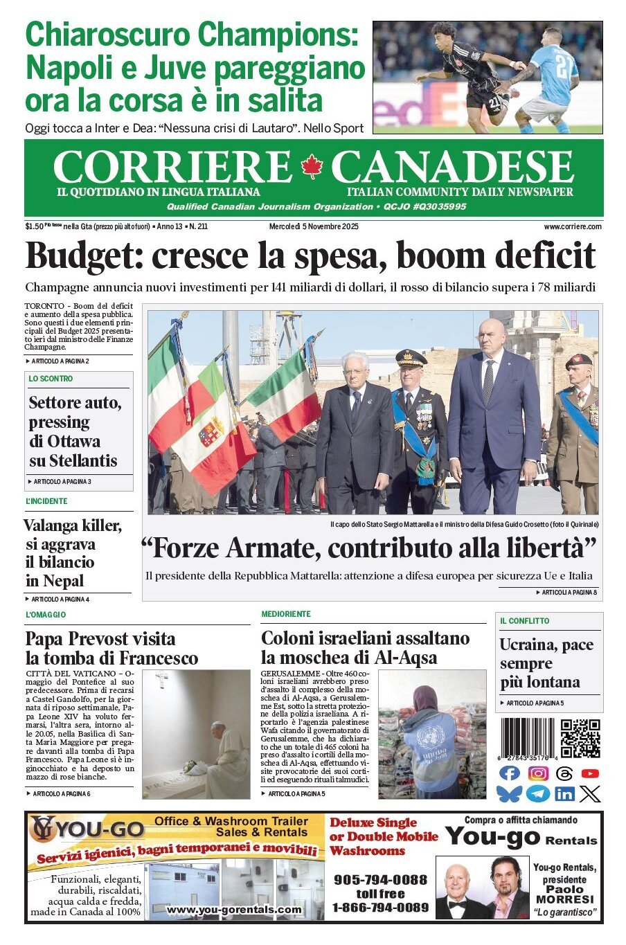 Corriere Canadese - Front Page - 11/05/2025