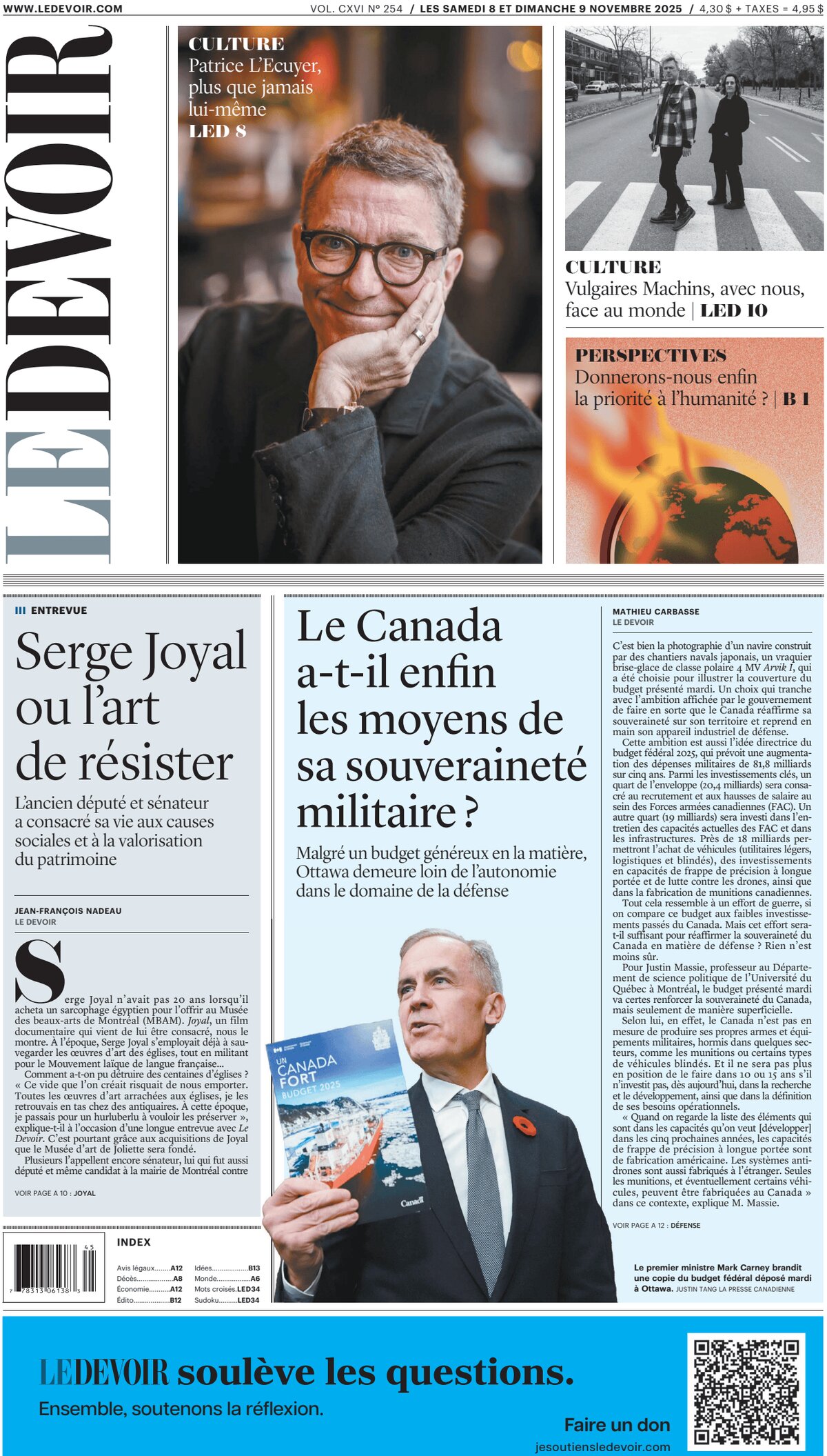 Le Devoir - Front Page - 11/08/2025