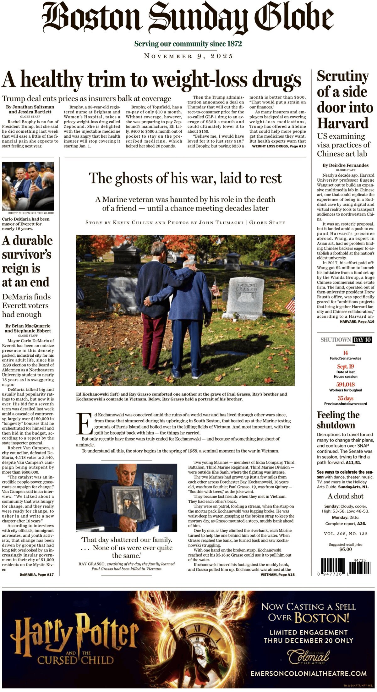 The Boston Globe - Cover - 11/09/2025
