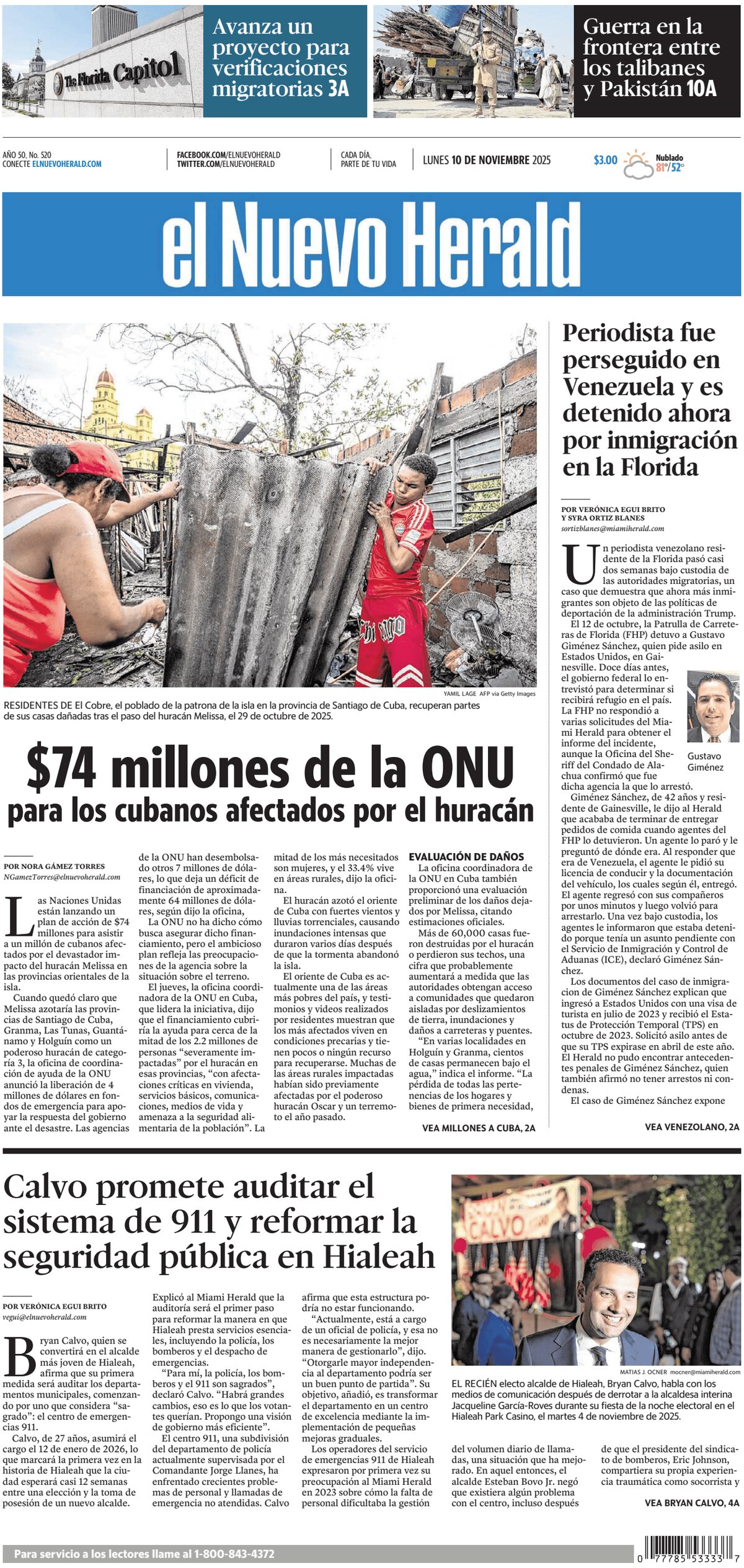 El Nuevo Herald - Cover - 11/10/2025