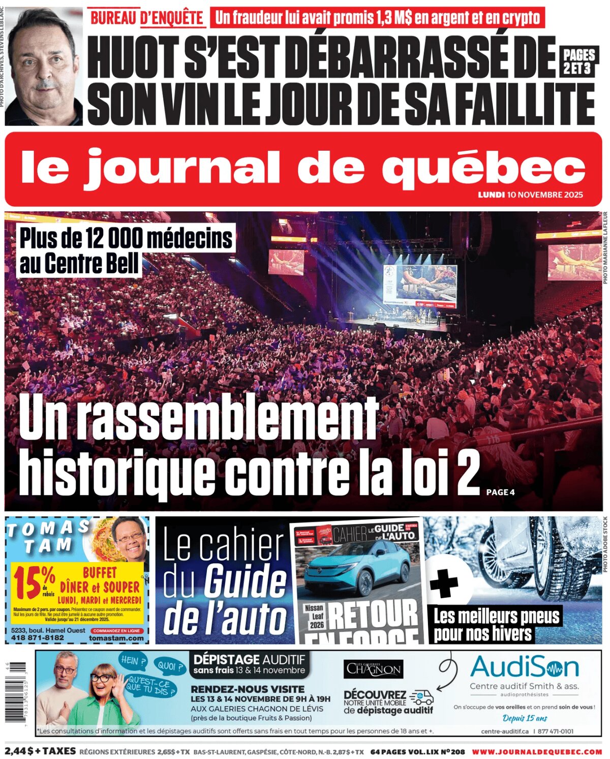 Le Journal de Québec - Front Page - 11/10/2025