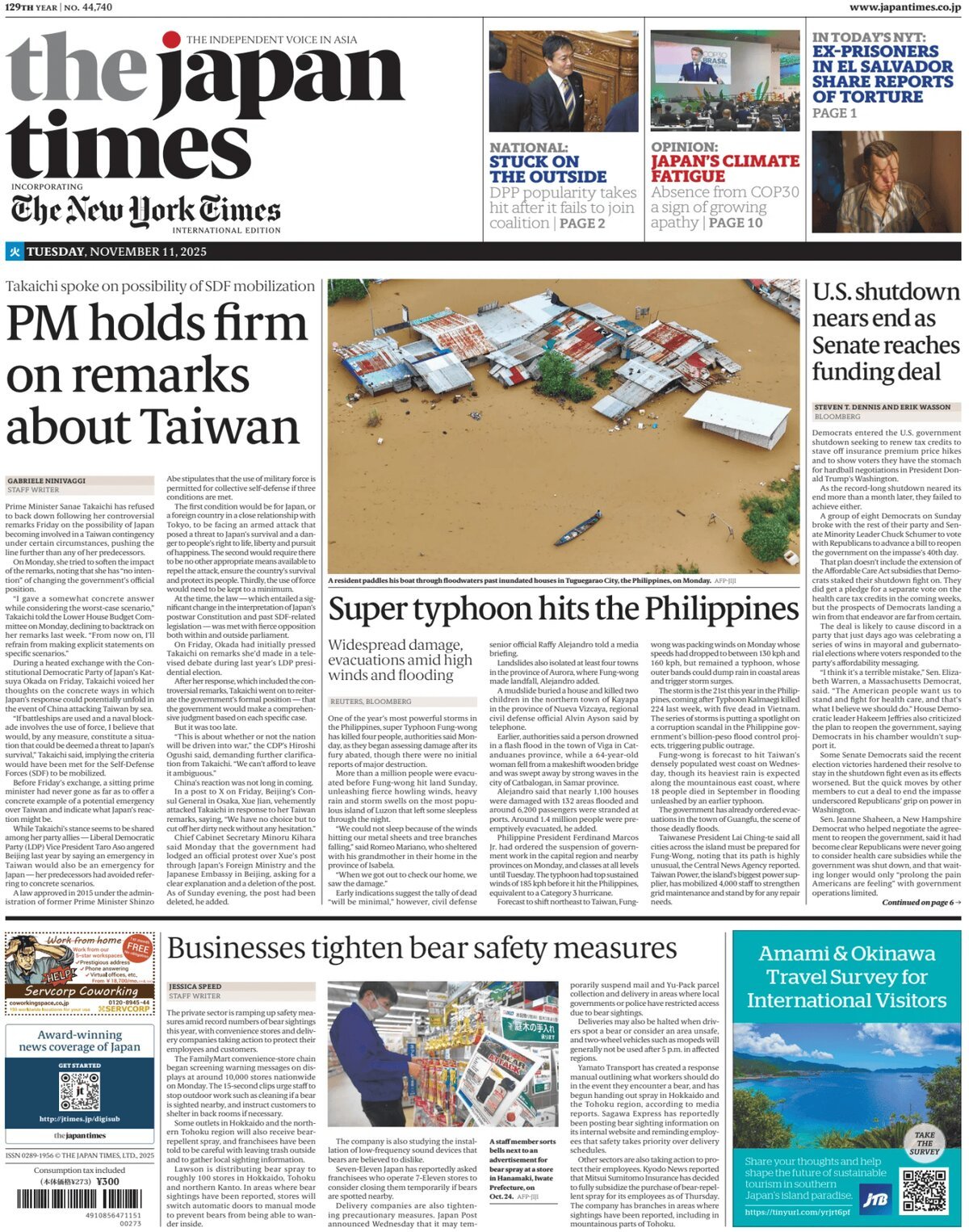 The Japan Times - Front Page - 11/11/2025