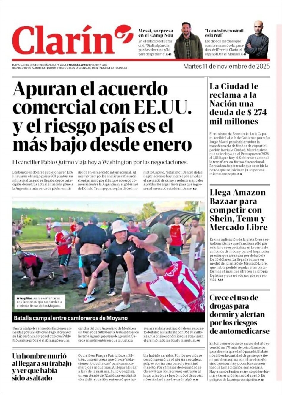 Clarín - Front Page - 11/11/2025
