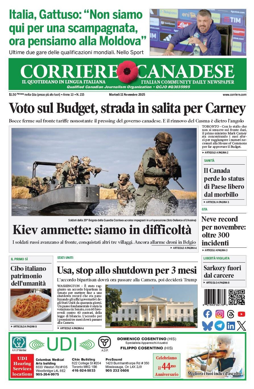 Corriere Canadese - Front Page - 11/11/2025