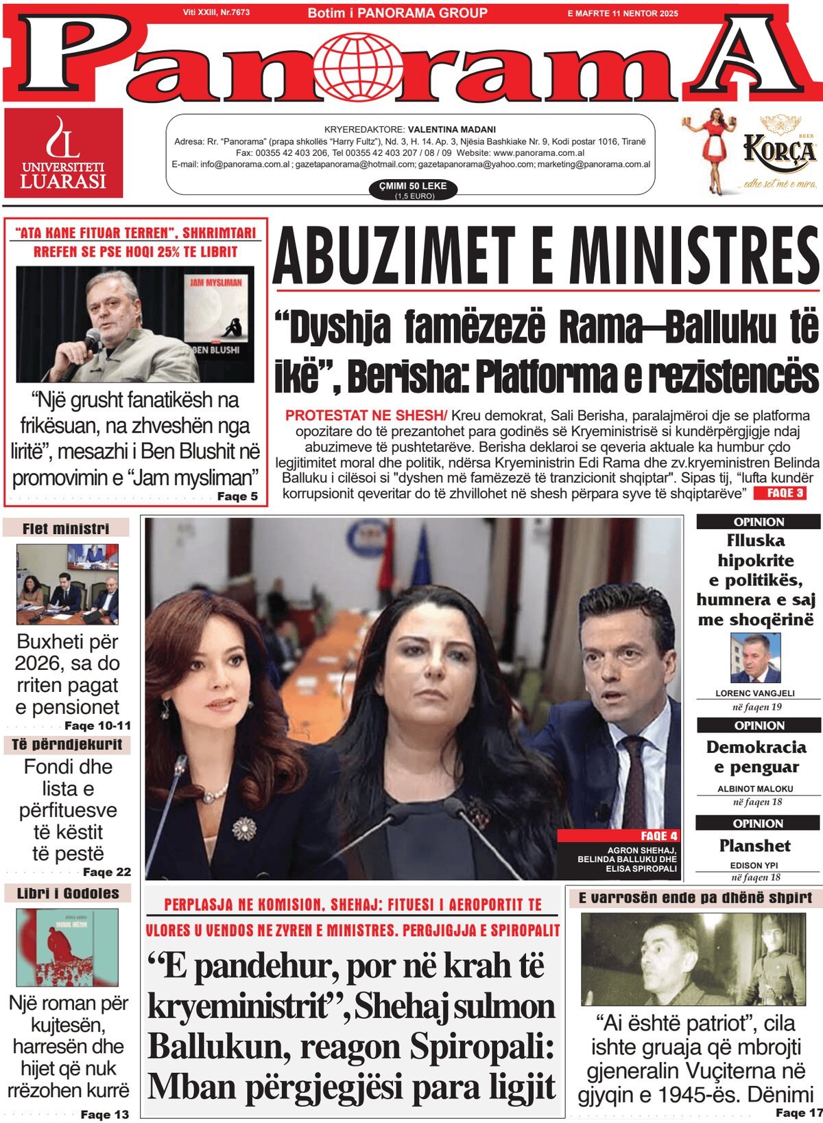 Gazeta Panorama - Front Page - 11/11/2025