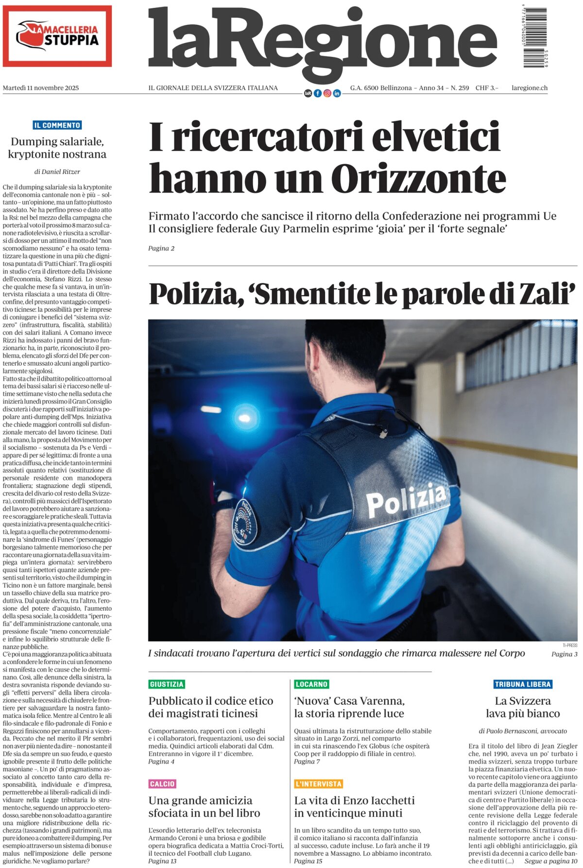 La Regione - Front Page - 11/11/2025