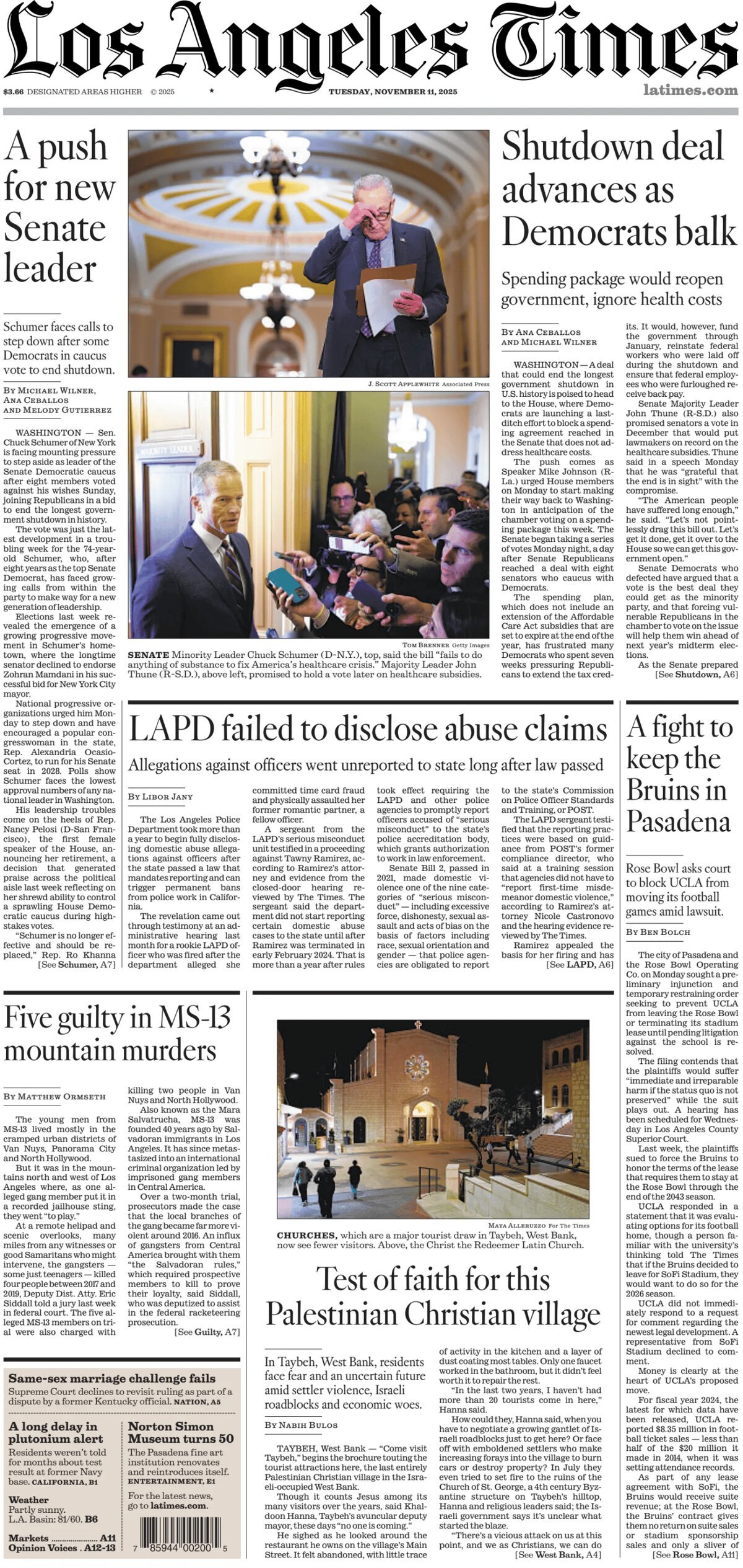Los Angeles Times - Cover - 11/11/2025